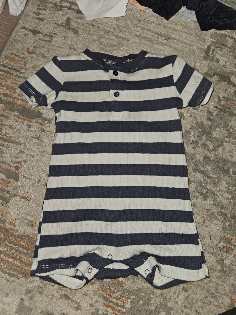 chick pea Navy and White Striped Cotton Baby One-Piece Bodysuit